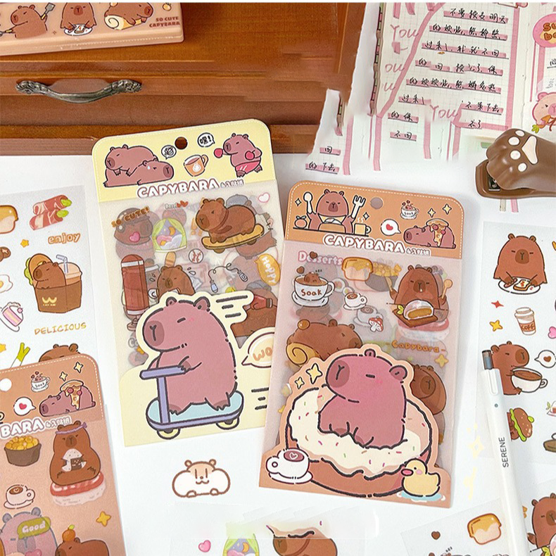 Capybara Everyday Life Sticker, water bottle laptop 6 sheets