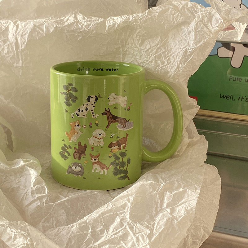 Green Lovely Dog Coffee Cup Mug Good Gift Housewarming Cute Dog Lover and Animal Lover Girl and Boy Gifts
