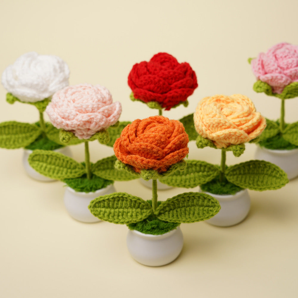 Crochet Flower, Hand Made Last Forever, Love One, Best Gift for Boys and Girls Desktop Figure