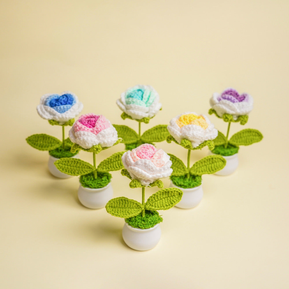 Crochet Flower, Hand Made Last Forever, Love One, Best Gift for Boys and Girls Desktop Figure