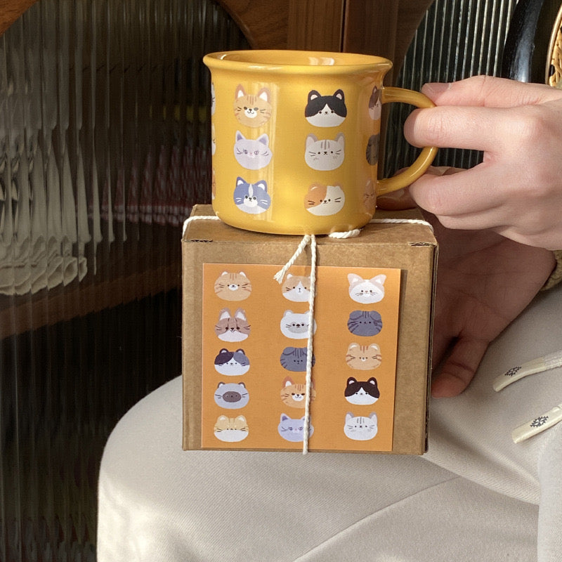 Yellow Cat Mug Cup Cat Lover Cute Gift Boy and Girls Housewarming