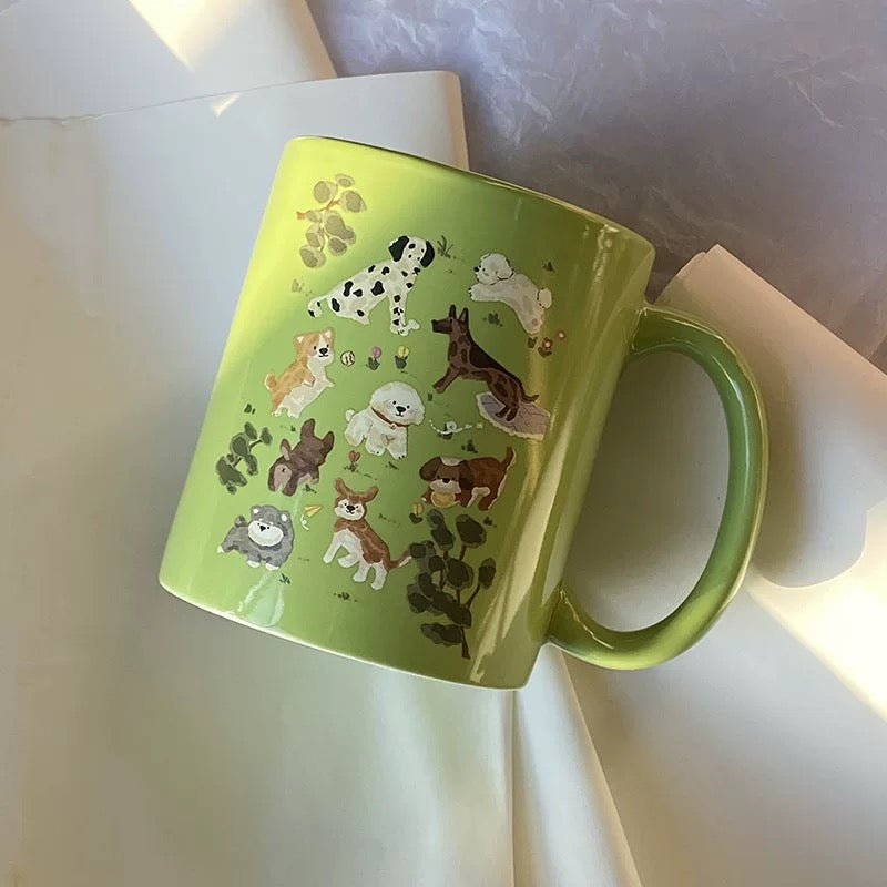 Green Lovely Dog Coffee Cup Mug Good Gift Housewarming Cute Dog Lover and Animal Lover Girl and Boy Gifts