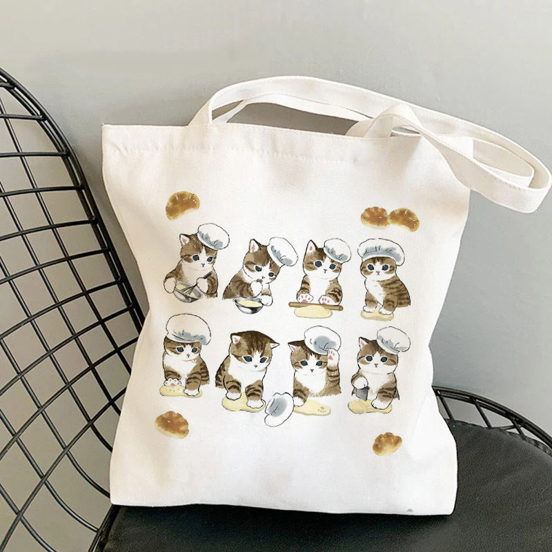 Kawaii Cute Cat Canvas Tote Bag, Shoulder Tote Bag, Shopping Bag