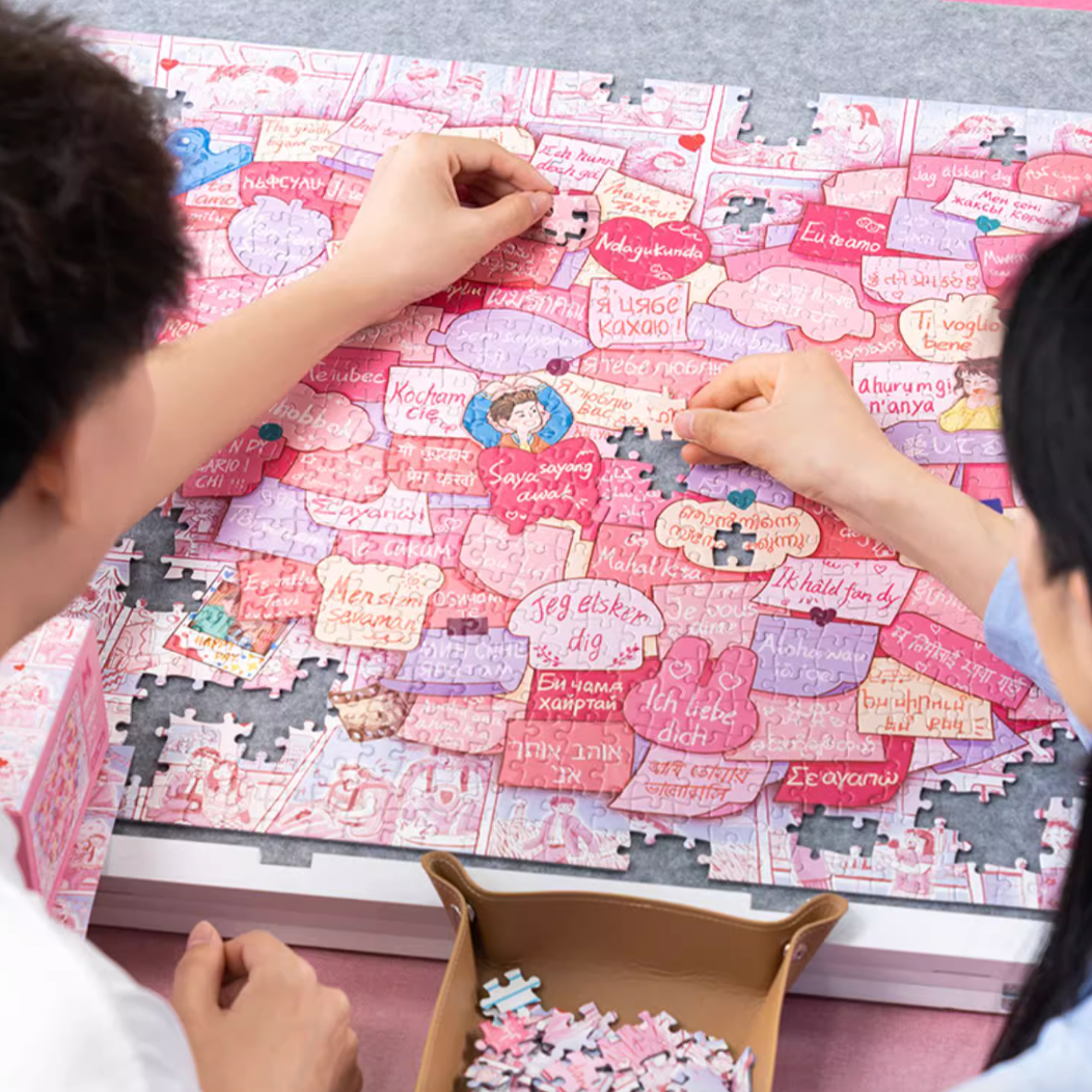 1,000-Piece "I Love You" Multilingual Jigsaw Puzzle β Romantic & Aesthetic Pink Puzzle for Adults & Teens