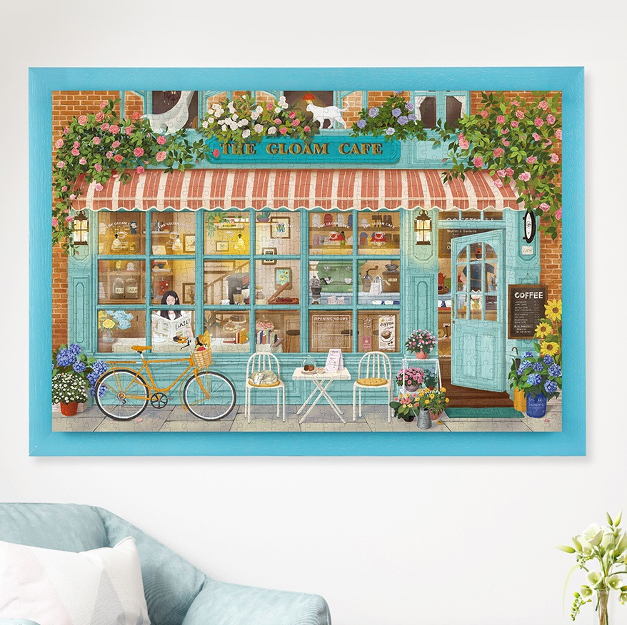 1,000-Piece "Little Town Coffee Shop" Multilingual Jigsaw Puzzle – Coffee Shop Puzzle for Adults & Teens
