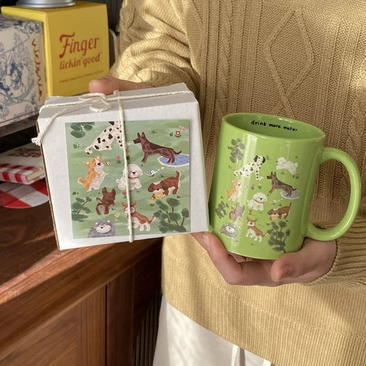 Green Lovely Dog Coffee Cup Mug Good Gift Housewarming Cute Dog Lover and Animal Lover Girl and Boy Gifts