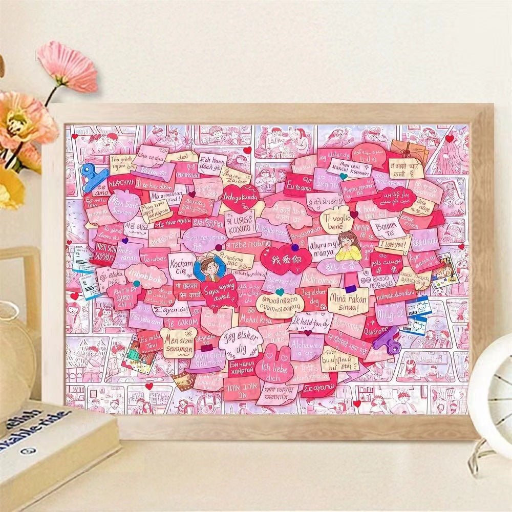 1,000-Piece "I Love You" Multilingual Jigsaw Puzzle – Romantic & Aesthetic Pink Puzzle for Adults & Teens