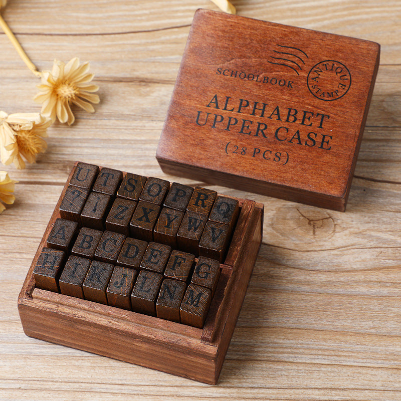 Vintage Wooden Stamp For Alphabets and Numbers, Low Case and Upper Case, Wooden Box