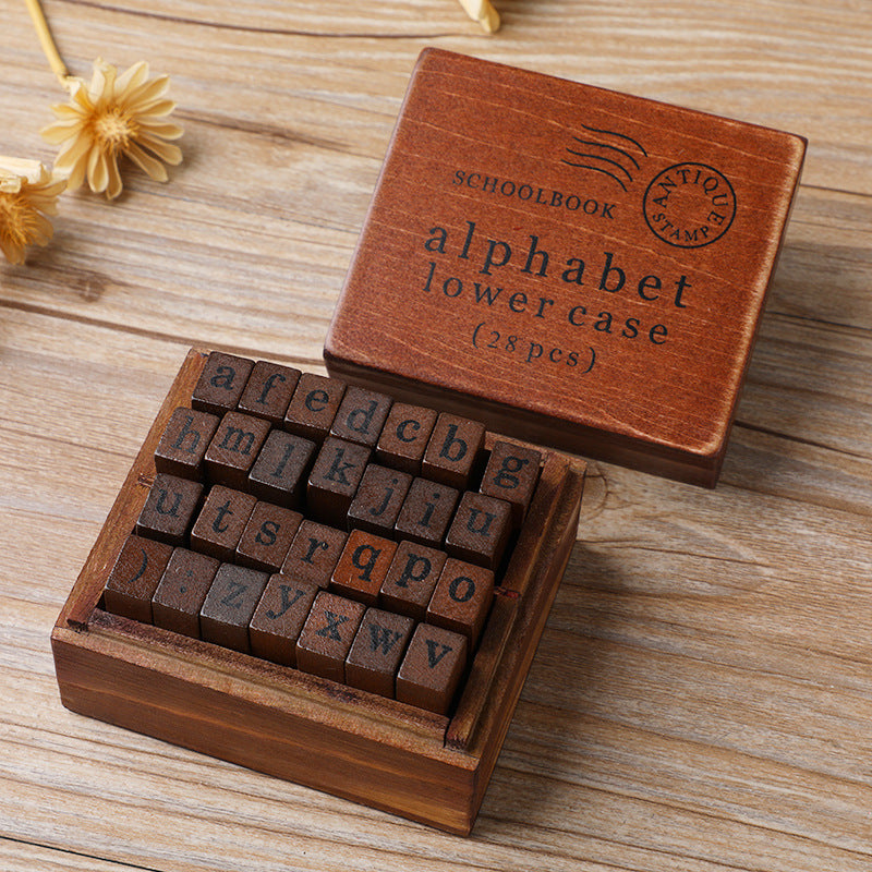 Vintage Wooden Stamp For Alphabets and Numbers, Low Case and Upper Case, Wooden Box