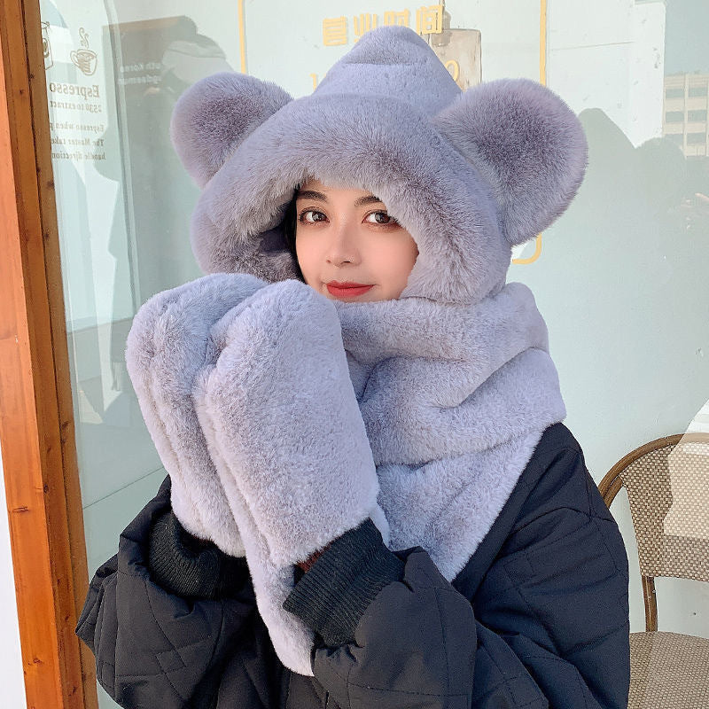 Plush Hooded Scarf Cute Style