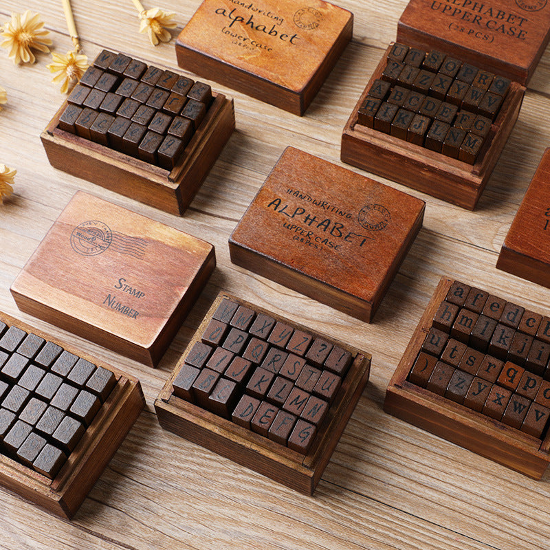 Vintage Wooden Stamp For Alphabets and Numbers, Low Case and Upper Case, Wooden Box