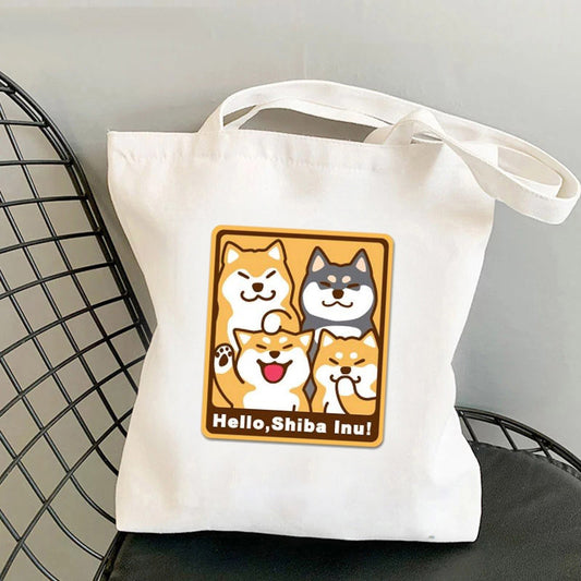 Shiba Inu Canvas Tote Bag, Shoulder Tote Bag, Shopping Bag