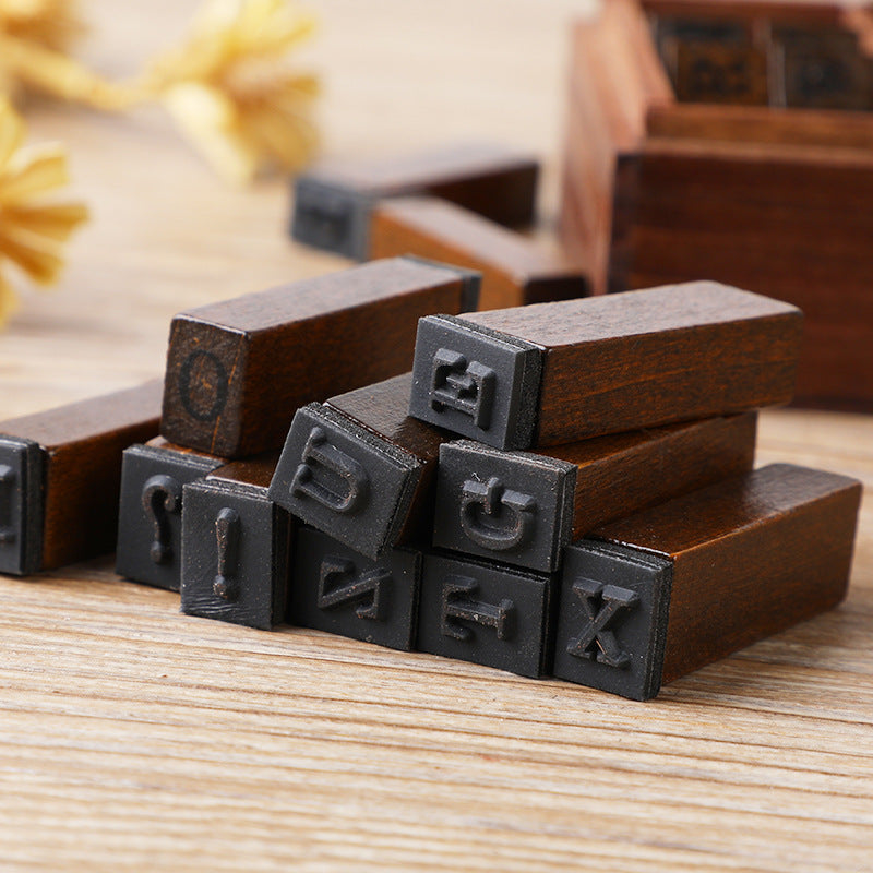 Vintage Wooden Stamp For Alphabets and Numbers, Low Case and Upper Case, Wooden Box