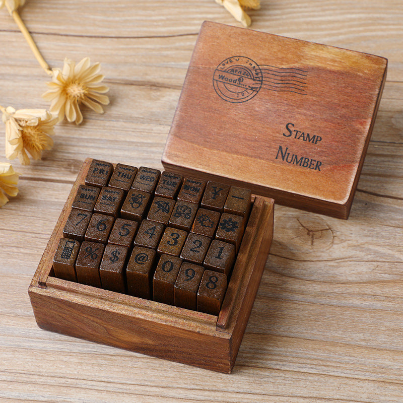 Vintage Wooden Stamp For Alphabets and Numbers, Low Case and Upper Case, Wooden Box