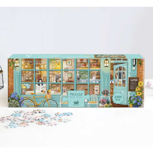 1,000-Piece "Little Town Coffee Shop" Multilingual Jigsaw Puzzle – Coffee Shop Puzzle for Adults & Teens